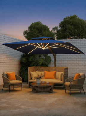 Ombrelone Guarda Sol Gold Led Alumínio C/ Base 130 L