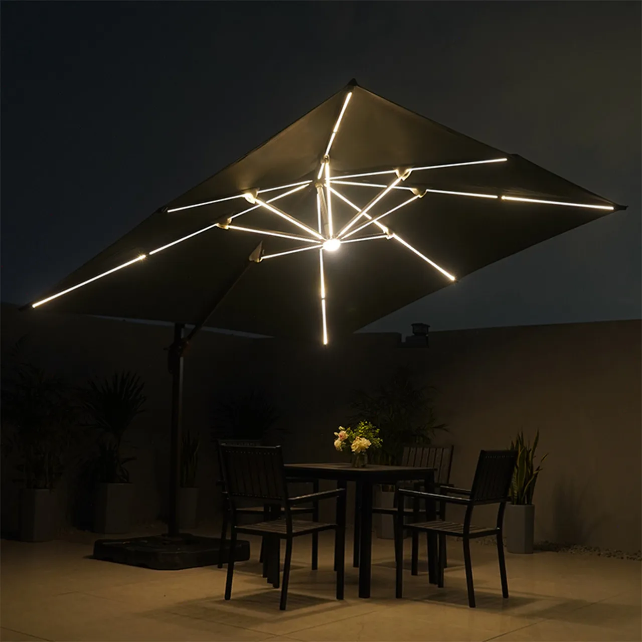 Ombrelone Guarda Sol Gold Led Alumínio C/ Base 130 L