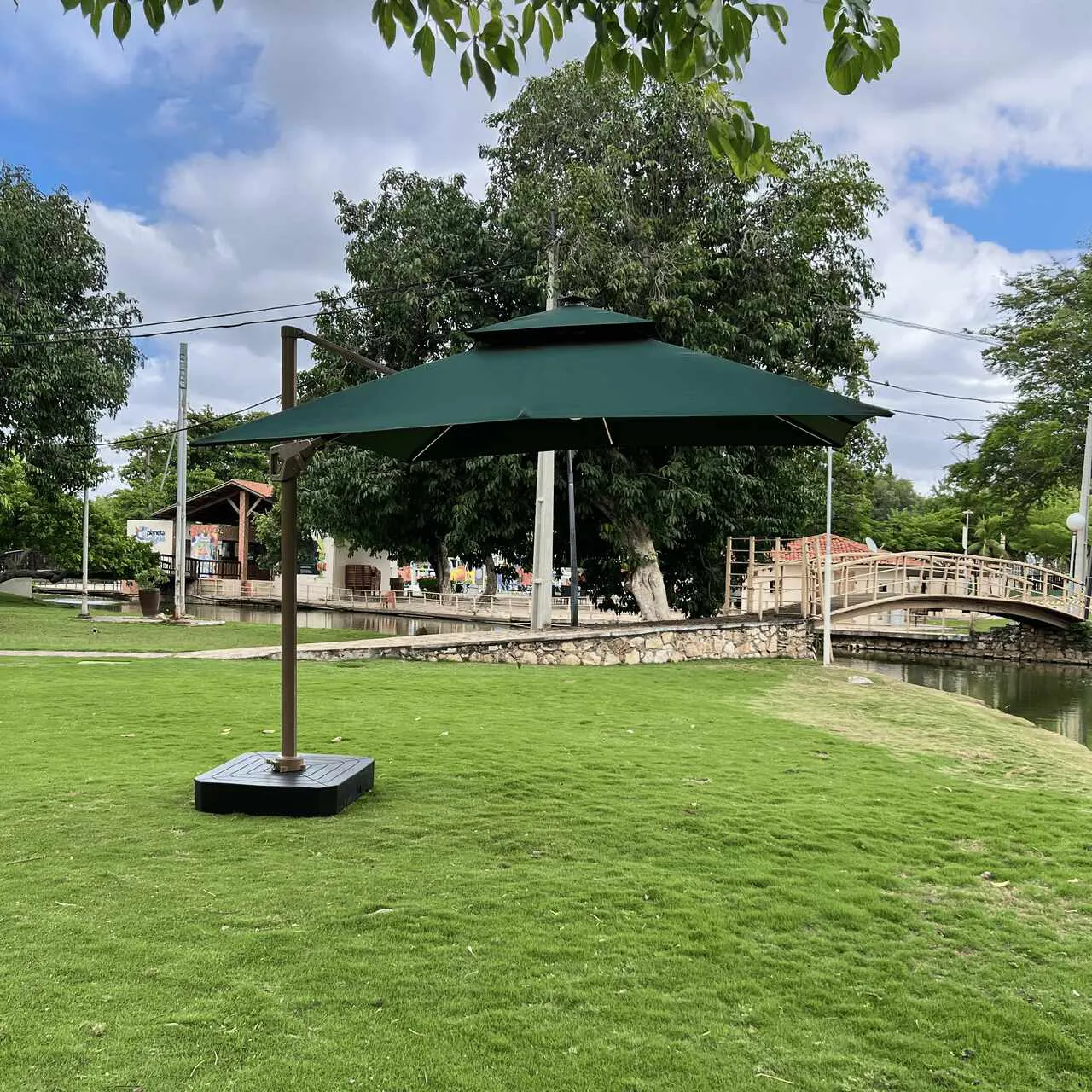 Ombrelone Guarda Sol Gold Led Alumínio C/ Base 130 L